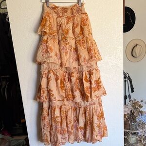 Free People Orange and Cream Maxi Skirt